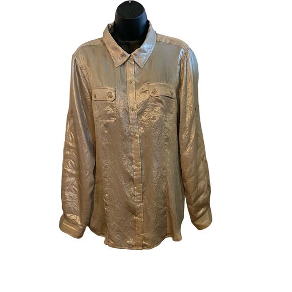 Women’s liquid gold sz M shimmer blouse. Calvin Klein. Excellent condition. - Picture 1 of 5